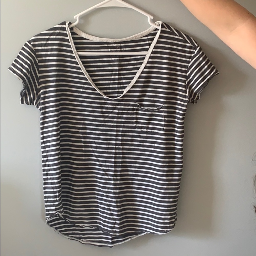 American Eagle Grey and white striped tee